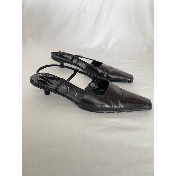 Prada Vintage Burgundy Leather Square Toes Pumps 7 - Picture 3 of 9